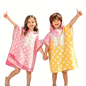 OEM Kids Hooded Beach Towel Customized Quick Dry Microfiber Poncho Towel Super Soft Skin-friendly Quick Dry Hooded Cape