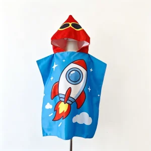 OEM Kids Hooded Poncho Towel Custom Beach Surf Poncho Super Absorbent Summer Kids Wearable Button Bath Towel