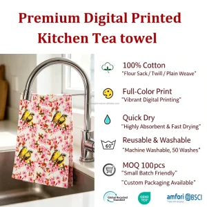 OEM Kitchen Towel 100% Cotton Digital Printing 50X70 Big Size High Quality Commercial Kitchen Towel Factory