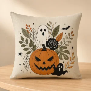 OEM Manufacturer Home Decor Custom Design Halloween Pumpkin Linen/Plush 45x45cm Eco-Friendly Sofa Throw Pillow Cover Case Zipper