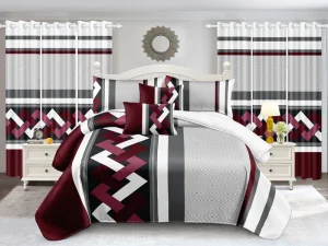 OEM Microfiber 6 Pieces Bed Skirt Set with Curtain Polyester with Matching Mat and Curtains Bed Sheet Set