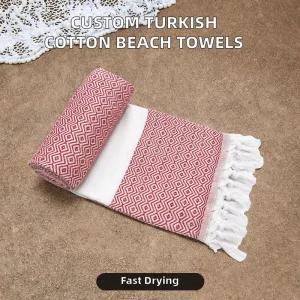 OEM Modern Style Quick-Dry Antimicrobial Summer Striped Custom 100% Cotton Turkish Woven Tassels Beach Towels Stock