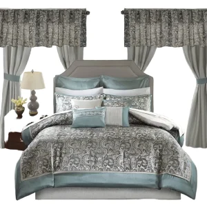 OEM New Design Jacquard Printed Home & Hotel Use Bed Quilt Set With Embroidered Curtain