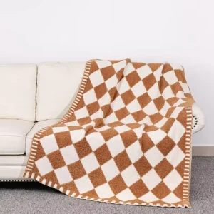 OEM ODM Bulk Manufacturer 50*70 Breathable Geometric Checkerboard Knitted Throw Blanket for Spring Summer Use