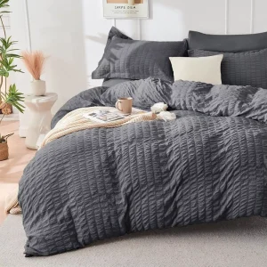 OEM ODM Comforter Set Seersucker 7 Pieces Luxury Bed Bag Bedroom Comforters Sheets Pillowcases Shams Dark Grey Oeko tex