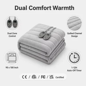 OEM ODM Electric Heated Blanket King Size 90×100 Inch Dual Control Slate Blue Soft Winter