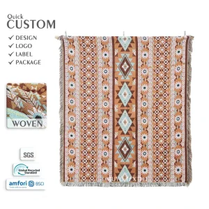 OEM ODM Factory Custom Design Modern European American Style Pattern Tapestry Jacquard Woven Fringe Throw Blanket Waterproof