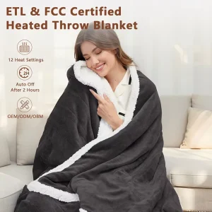 OEM ODM Heated Blanket Factory Supply Soft Fleece+Wool Electric Blanket Custom Logo Temperature Control Winter Gift Blanket