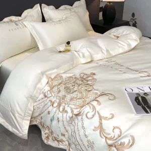 OEM ODM Luxury Ice Silk Cotton Bedding Set European Style Duvet Cover Pillowcases Flat Sheet Bedding Set for Home