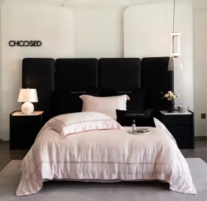 OEM/ODM Pink Solid Color Home Textile Cotton Embroidery Duvet Cover Skin-Friendly Bedsheet Light Luxury Bedding Set
