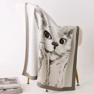 OEM ODM Private Label Cartoon 30*40 Cotton Bamboo Fiber Blend Knit Fabric Throw Blanket for Couch Bed Dormitory Use