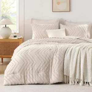 OEM ODM Queen Size 3 Piece Tufted Soft Beige Textured Chevron Boho Bohemian Comforter Set Oeko tex Home Decor Bedding