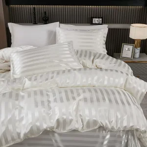 OEM ODM Satin Stripe Fitted Sheet and Pillow Case Set Durable Cotton Fabric for Hotel Bed Linen