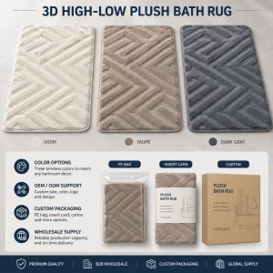 OEM ODM Support 3D Jacquard Plush Bath Mat 50x80cm Eco Friendly Home Use Private Label Custom Packaging Non Slip Absorbent Rug