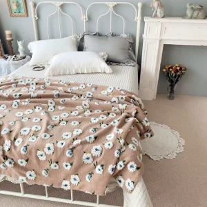 OEM ODM Vintage Floral Two Side Chunky Knitted Sherpa Mink Fleece Throw Blanket for Home Bedding
