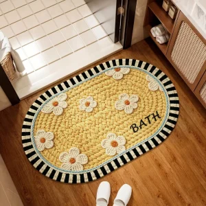 OEM Oval Flower Bath Mat Absorbent Non Slip Braided Bathroom Rug Custom Size Decorative Floor Mat for Home