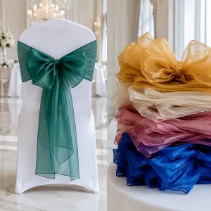 OEM Professional Manufacturer 15 Colors Custom Detachable Romantic Organza Chair Sashes for Wedding Hotel Projects