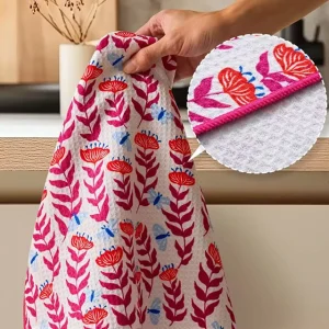 OEM Recycled Waffle Textured Tea Towel Custom Logo Printing Super Absorbent Eco Quick Dry Kitchen Towels