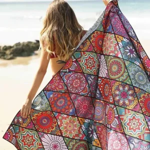 OEM Sand Proof Custom Printed Beach Towels Microfiber Waffle Weave Beach Towels