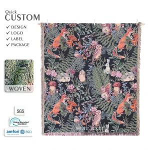 OEM Service Botanical Bird Tapestry Throw Blanket Portable Eco Friendly Home Decor Jacquard Blanket with Custom Logo & Pattern