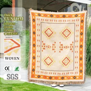 OEM Service Custom Design Jacquard Woven Throw Blanket Tassel Edge European American Style Four Seasons Use 70% Polyester 30%