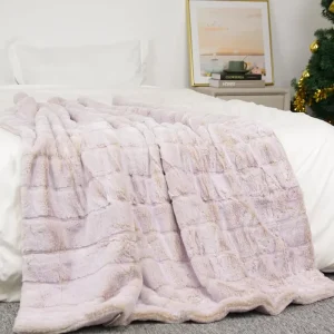 OEM Solid Fluffy Luxury Plush Tie Dyed King Size Plaid Faux Lamb Fur Throw Blanket for Sofa Bed Home Decor