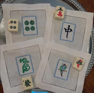 OEM Square Shape Cotton Linen Embroidered Mahjong Cocktail Napkins Table Linen Decorations for Party Cloth Napkins Accessories