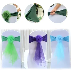 OEM Wedding Banquet Chair Sashes Elastic Tie Free Long Tail Bow Sash Customized Color Home Use Flower Stool Decoration