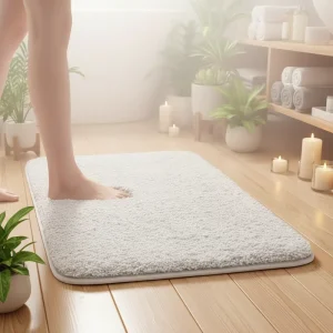 OEM Woven Microfiber+TPR Thick Rectangle Solid Color Bathroom Toilet Door Mat Super Absorbent Non slip Washable Long Villi