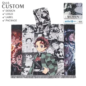 OEM&ODM Service Tapestry Poncho Hoodie Blanket Custom Jacquard Woven Wearable Hooded Blanket