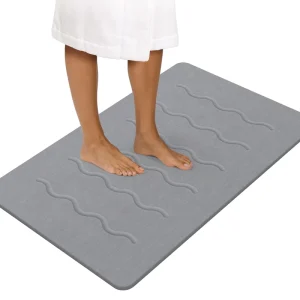 OTHWAY Diatomaceous Earth Diatomite Stone Mats Quick Water Absorption Drying Foot Mats Stone Bath Mat Wave Pattern Bathrooms
