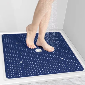 OTHWAY Foldable Bath Mat Square TPE 27 Inch Non Slip with Drain Holes Strong Suction Cups Bath Mat Washable and No Smell