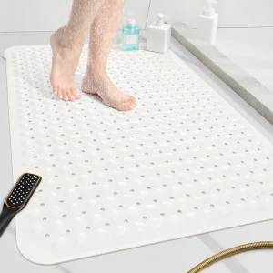 OTHWAY Non Slip Solid Pattern Eco Friendly TPE Bathtub Cushion Mat Soft Textured Bathroom Bathmat with Strong Suction Cups