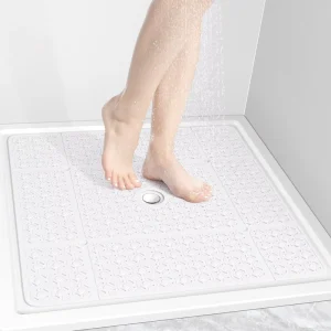 OTHWAY Square TPE Foldable Bath Mat 27 Inch Anti Slip Suction Cups Quick Drain Machine Washable No Odor Gift Box TPE Mat