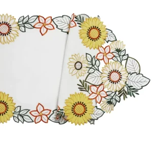 OWENIE Summer Round Colour Embroidery Rustic Sunflower Kitchen Floral Wedding Decoration Table Runner