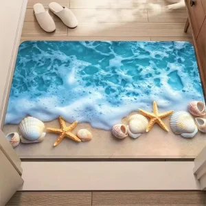 Ocean Element 100% Polyester Thin Rectangle Modern Style Non slip Floor Mat for Living Room Bedroom Entry Front Door