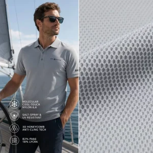 Ocean Performance Nylon 66 Sailing Polo Fabric UV50+ Salt Resistant 3D Honeycomb Pique Knit High Performance Technical Textile