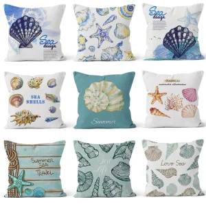 Ocean Shell Print Plush Throw Pillow Customizable Modern Minimalist Home Decor for Sofas Beds Removable Washable Square Shaped