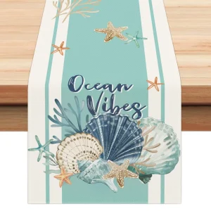 Ocean Theme Table Runners 13×72 Inch Beach Seashell Starfish Coral Summer Dining Table Runner Decorative Table Runners