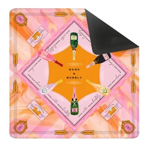 Odorless Custom Champagne Bottle Pattern Rubber Mahjong Mat Waterproof Card Mat for Board Games Factory Price Fast Shipping