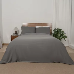 Oeko-Tex 100 Certified Washed Bamboo Cotton 4 Piece Bedding Set Silky Soft Solid Gray Custom Color Logo for Hotel Home