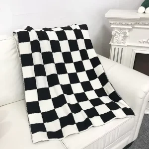 Oeko Tex ASTM 100% Polyester Colorful Yarn Super Cozy Wavy Checker Flower Knitted Throw Blanket