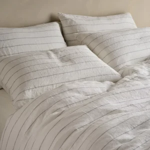 Oeko-tex French Flax Linen Stripe Bed Sheet Stone Washed Soft High Quality 100% Natural Linen Quilt Duvet Cover Pillowcase Set