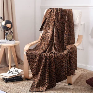 Oeko tex Knitted Cotton Jacquard Crochet Throw Knitted Baby Adult Grey Mocha Zebra Leopard Blanket with Home Decoration