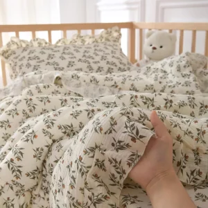 Oeko tex Muslin Duvet Cover 100% Washed Cotton Kids Carton with Lace for Bedroom Soft Digital Printing Bedding Set
