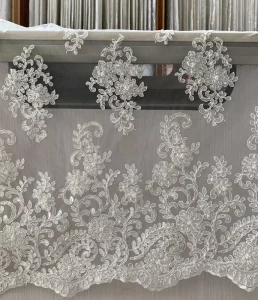 Offwhite Woven Bridal Lace Fabric Handmade Beads Sequins Double Sided Embroidery Tulle for Wedding Dresses Accessories