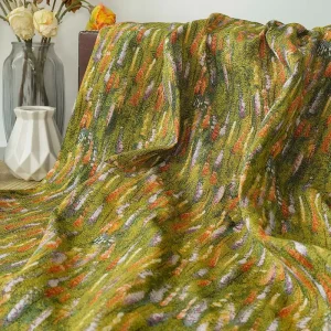 Oil Painting Style Metallic Brocade Fabric Wrinkle Resistant Breathable Polyester for Apparel & Home Decor