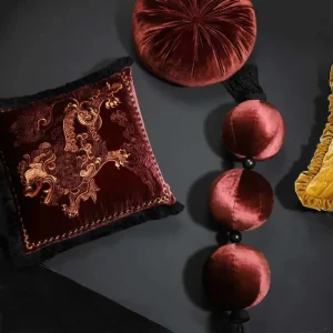 Opulent Woven Throw Pillow Set Rich Ruby Tones Handmade Eco-Friendly Removable and Washable Luxurious Textures Home Decor