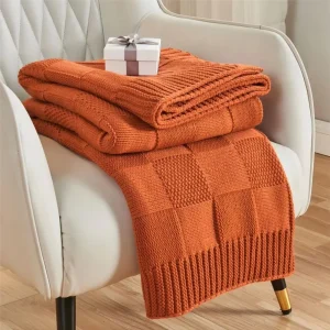 Orange Cashmere Knitted Plaid All Season Sofa Decorative Soft Blanket Luxury Throw