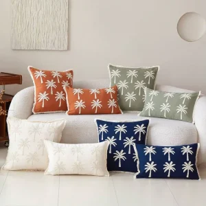 Orange Coconut Tree Embroidered Throw Pillow Cover Indoor Decor Throw Pillow Cover Outdoors Palm Tree Cushion Case